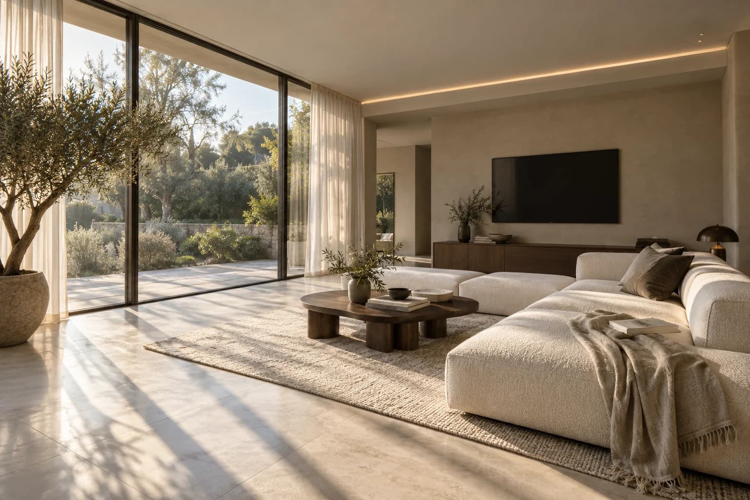 Illustrative calm living space with discreet home technology